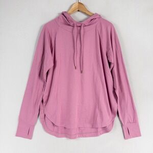 Garnet Hill Hoodie Pullover Top Sz Medium Pink Purple Thumbhole Minimalist